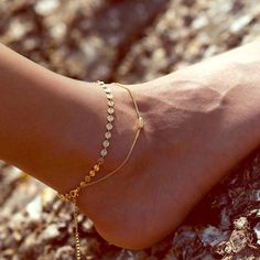 Bohemian Style Double Layer Gold Colored Chain Anklet. Summer Party Anklet With Chain Detail, Adjustable Chain Anklets For Festival, Trendy Gold Anklets For Festivals, Gold Chain Anklets For Summer, Adjustable Metal Anklets For Summer, Chain Anklet, Womens Jewelry Bracelets, Bohemian Style, Double Layer