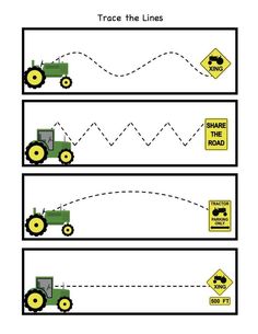 the worksheet shows how to cut lines for tractors and farm animals, as well as instructions on how to use them