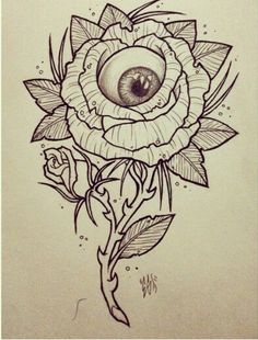 a drawing of a rose with an eye in the center