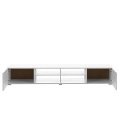 a white and brown shelf with two shelves on each side, against a white background