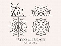 four spiderweb designs svg and png for halloween decorations, including webs