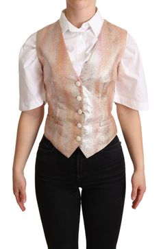 Dolce & Gabbana Pink Waistcoat Stripe Waistcoat Vest Top Pink Waistcoat, Womens Waistcoat, Sleeveless Waistcoat, Pink Metallic, Tailored Design, Dolce E Gabbana, Italian Luxury, Sleeveless Vest, Vest Top