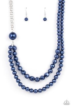 A dramatically oversized blue or white pearl gives way to two mismatched strands of classic blue pearls that graduate in size and imperfect finishes, adding a timeless twist to the classic pearl palette. Features an adjustable clasp closure. Blue Pearl Necklace, Pink Jewels, Earring Jackets, Blue Pearl, Paparazzi Accessories, Blue Necklace, Paparazzi Jewelry, Short Necklace, Diamond Design