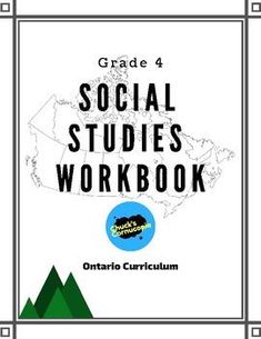 a book cover with the words, grade 4 social studies workbook in black and white