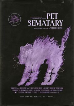 the movie poster for pet sematary features a cat with purple fur on it's back