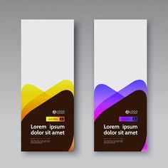 two vertical banners with abstract shapes