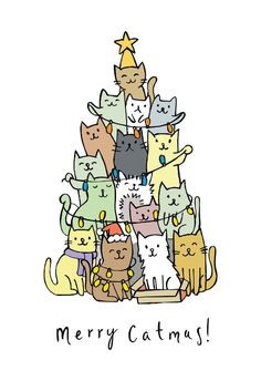 a christmas tree made up of cats with the words merry catmas written on it