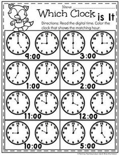 a printable worksheet for telling time to the hour with clocks on it