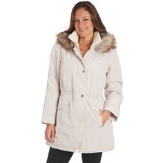 A cool weather must-have. Get through chilly days in total comfort wearing this women's Fleet Street hooded jacket. A cool weather must-have. Get through chilly days in total comfort wearing this women's Fleet Street hooded jacket. Removable hood with faux-fur trim Snap & zipper front Long sleeves 2-pocket Water repellent Sateen construction Quilted lining Fishtail back hem FIT & SIZING 32-in. approximate length from shoulder to hem Designed to hit above the knees Midweight Inner drawstr Winter Wear Parka With Double-lined Hood For Cold Weather, Hooded Parka With Faux Fur Trim For Cold Weather, Hooded Winter White Parka For Outdoor, Winter White Parka With Detachable Hood For Cold Weather, Winter White Hooded Parka For Outdoor, Hooded Faux Fur Trim Outerwear For Outdoor, Hooded Outdoor Outerwear With Faux Fur Trim, Hooded Winter White Parka With Pockets, Winter White Parka With Detachable Hood For Fall