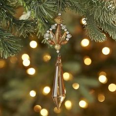 an ornament hanging from a christmas tree