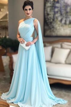 Light Blue One Shoulder Chiffon Formal Dresses Pleats Sheer Illusion Back Prom Gown - Prom Dresses One Shoulder Prom Dress, Simple Bridesmaid Dresses, فستان سهرة, A Line Prom Dresses, Chiffon Prom Dress, Prom Dresses Blue, Cheap Prom Dresses, Robins, Long Prom Dress