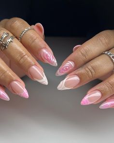 Nails by Venyra 💖 (@v.nailedit_) • Instagram photos and videos Chrome Pink, Pink French Nails, Pink Chrome Nails, Nails Gel Nails, Custom Press On Nails, Pink French, Almond Nails Designs, Nails Gel, Oval Nails