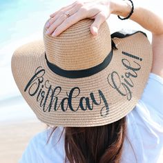 "Celebrate in sun-soaked style! 🎉👒 Our \"Birthday Girl\" Floppy Beach Sun Hat is the ultimate accessory for any woman's beach birthday party or tropical vacation. Fashionable, functional, and fabulously fit for the birthday queen, it's the gift that keeps on giving - shade and style! Trendy & Protective: Step out as the birthday belle with this chic, wide-brimmed hat, your best friend against the sun's rays. 🌞🎀 Perfect Fit: Embrace the comfort of our one-size-fits-all design, tailored to mak Adjustable Summer Sun Hat For Party, Adjustable Sun Hat For Summer Party, Trendy Sun Hat For Beach Season Sunbathing, Summer Party Straw Hat For Beach Season, Beachwear Sun Hat For Spring Beach Party, Spring Beach Party Sun Hat, Spring Beachwear Sun Hat For Beach Party, Summer Party Straw Hat, Spring Beach Party Straw Hat