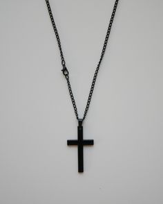 "Black Cross Pendant with Black Chain DIMENSIONS: This Cross measures 1-7/8\" H x 1\" W MATERIAL: Black tone zinc alloy CHAIN: Length of chain is 22\" long Come Visit Us at Our New Store! Please feel free to email me with questions about this item. Also please check my other listings. I am always available to answer your questions promptly. Buy from us with confidence." Black Stainless Steel Chain Necklace, Black Metal Jewelry With Adjustable Chain, Black Stainless Steel Chain Necklace With Adjustable Chain, Black Cross Chain Necklace Gift, Gothic Black Metal Cross Necklace, Black Cross Chain Necklace As Gift, Black Metal Chain Necklace As Gift, Gift Black Cross Chain Necklace, Black Metal Chain Necklace For Gift