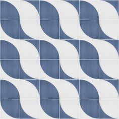 a blue and white tile pattern with wavy lines in the center, on top of each other