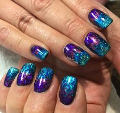 Aqua And Purple Nails, Bright Nail Art, Beach Nail Designs, Cat Eye Nails Polish, Blue Ombre Nails, Silver Nail Designs, Emerald Nails, April Nails, Cruise Nails