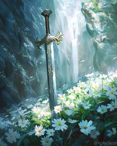 Instagram/ephellem #sword #medieval #fantasy #blade #flower #conceptart #aiart Fantasy Swords Concept Art, Medieval Fantasy Aesthetic, Aesthetic Medieval, Fantasy Blade, Roi Arthur, Medieval Aesthetic, D D Items, Knight Art