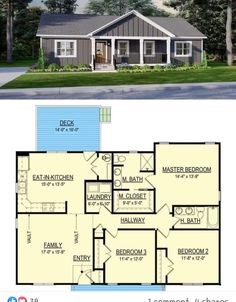 the floor plan for a small house with two bedroom and an attached garage, which is also