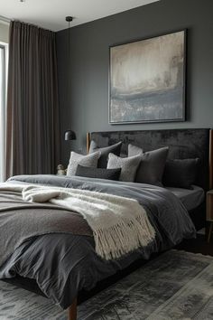 Grey Bedroom Ideas, Elegant Bedroom Design, Grey Bedroom Design, Grey Bedroom Decor, Grey Headboard, Creative Bedroom, Relaxing Bedroom, Grey Bedroom