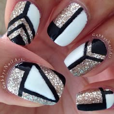 Instagram photo by gabbysnailart #nail #nails #nailart Geometric Nails, Black And White Nail, Geometric Nail Art, Manicure Gel, Geometric Nail, Black Nail Designs, White Nail, Nails Black