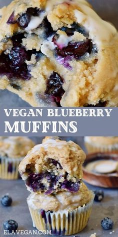 blueberry muffins cut in half and stacked on top of each other