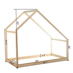 a wooden house with measurements for the roof