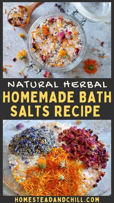 homemade bath salts recipe with flowers and herbs