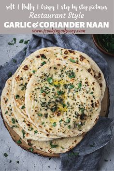 garlic and coriander naan on a plate