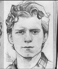 a pencil drawing of a man's face in three different angles, with the same person looking at the camera