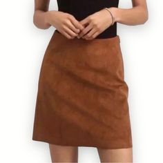 Caramel Brown Faux Suede Classic Mini Skirt By Babaton From Aritzia. Size 2. It’s Never Been Worn. Caramel Mini Skirt, Classic Mini Skirt, Pink Denim Skirt, Aritzia Skirt, Brown Suede Skirt, Plaid Pleated Mini Skirt, Navy Blue Skirt, Twirl Skirt, Brown Skirt