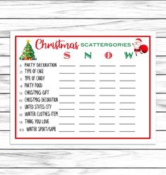 a printable christmas party game with the words snow and santa's help list