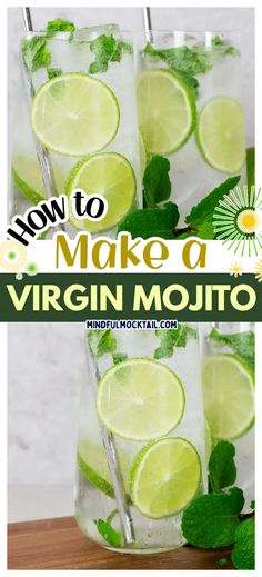 mojito cocktails with mint and lime in glasses