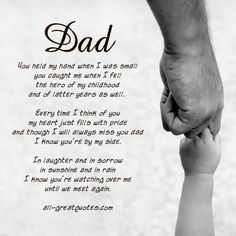 a father holding the hand of his child's hand with a poem written on it