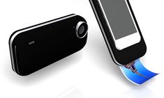 an image of a cell phone being held up by a clipping device with a blue ribbon attached to it