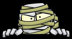 an image of a cartoon character wrapped up in bandages and holding his hands behind his back