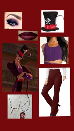 various pictures of women with makeup and accessories in red, purple, black and white