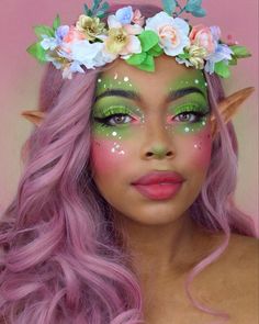 Fairy Makeup Ideas, Fairy Halloween Makeup, Fairy Make-up, Halloween Makeup Pretty, Halloween Fairy, Magical Makeup, Halloween Tattoo, Fairy Makeup, Elf Makeup