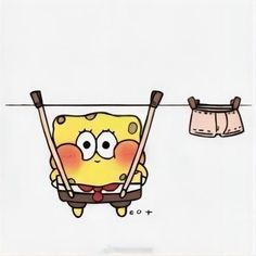 an image of spongebob hanging on the clothes line with his shorts off to dry