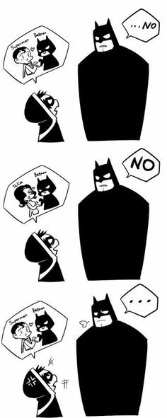 an image of batman and catwomans in different poses, with the caption that says