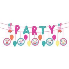 a party banner with balloons and decorations