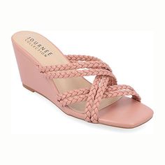 Our Baylen Wedge-heeled Sandals from Journee Collection will have your outfit looking better than before. Add cute beach girl vibes with their luxe vegan leather, multi-braided straps, crisscross strap design, and open square toe. The slip-on silhouette keeps things simple but cute.Closure Type: Slip-OnShoe Heel Height: 2 1/2 InchesUpper/Outer Base Material: 100% PolyuretheneShoe Lining Material: PolyurethaneSole Material Content: 100% PolyurethaneToe Type: Open Toe, Square ToeHeel Style: Wedge HeelCountry of Origin: Imported Slip On Wedge Sandals, Fashion Shoes Sandals, Womens Sandals Wedges, Slip On Sandals, Braided Strap, Journee Collection, Footwear Collection, Womens Wedges, Strap Design