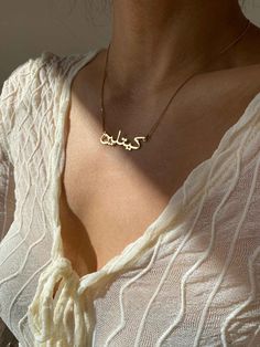 Our jewelry is always long lasting, beautiful, and of the highest quality. Our Persian (Farsi) and Arabic name necklaces are classic, unique pieces that are worth the investment. Personalize your necklace with this beautiful writing. We are happy to translate for you and we can't wait for you to fall in love with your very own piece. For our PRINT calligraphy version of this nameplate: https://etsy.me/2Fjaoiy For our SCRIPT calligraphy version of this nameplate: https://etsy.me/2NMP7Qg DETAILS - Rounded calligraphy - Crafted with pure sterling silver and optional gold-plating OR pure solid gold - Chain style may vary slightly - Made in New York DIMENSIONS - Dimensions will vary depending on the name length PERSONALIZATION Some names have more than one translation (due to pronunciation, dia Gold Name Necklace Arabic, Traditional Gold Name Necklace, Traditional Gold Necklace With Name, Gold Engraved Custom Necklace As A Gift For Her, Formal Custom Name Pendant Necklace, Custom Engraved Gold Necklace For Her, Traditional Gold Nameplate Necklace, Gold Engraved Necklace As Gift For Her, Traditional Engraved Nameplate Necklace