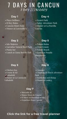 the 7 days in cancun itiners list is shown with information about what to do and where to go