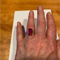 Vintage Sterling Silver Ruby Rectangle Ring Vibrant Color Size 7 Thick Band Rectangle Ring, 7 Rings, Ring Color, Womens Jewelry Rings, Vintage Sterling Silver, Lady In Red, Ruby, Vibrant Colors, Size 7