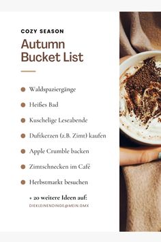 the autumn bucket list is displayed in front of a woman's hand holding a plate with