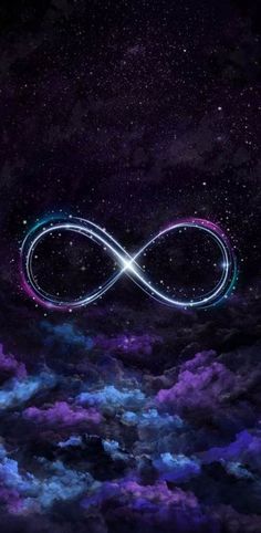 an infinite sign in the sky with clouds and stars around it, as if to symbolize love