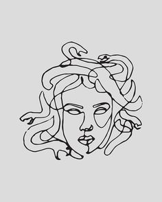 a black and white drawing of a woman's face with hair blowing in the wind