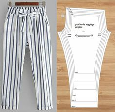 the sewing pattern is shown next to an image of a pair of pants