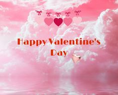 valentine's day card with hearts floating in the sky