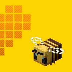 an image of a bee that is in the middle of a yellow background with squares